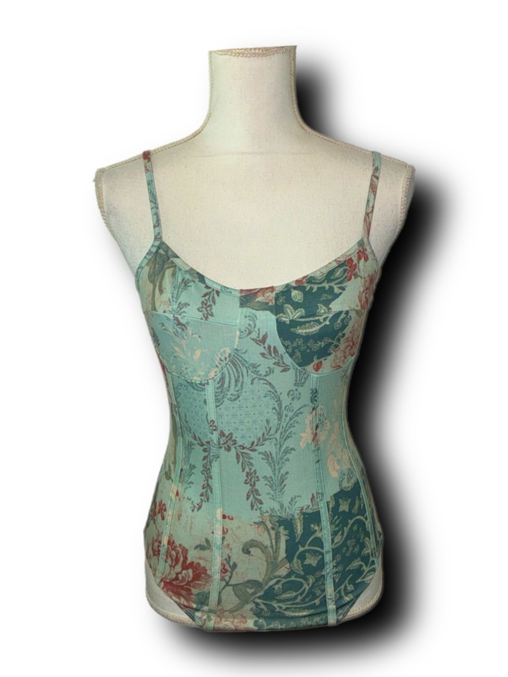 Cider Floral Patchwork Corset Bodysuit in Soft Teal Whimsycore Fairy Ren Faire